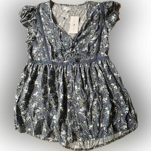 Anthropologie Blue Floral Blouse